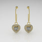 14k Gold Push Back Earrings with 42 MOISSANITE VS1, "Stone Heart and Round" "Stt: Prongs"