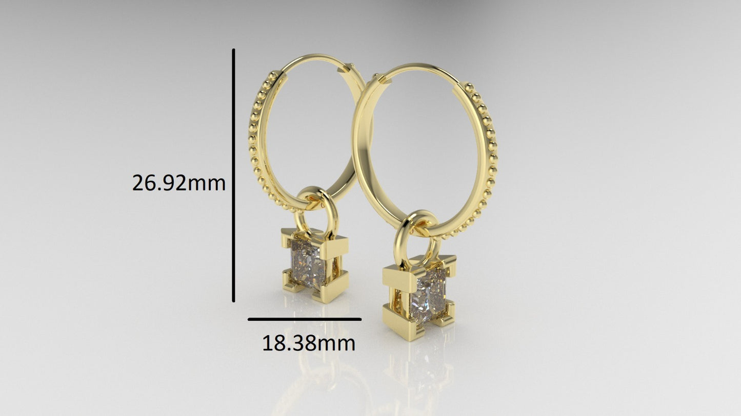 14k Earrings with 2 MOISSANITE 5.5mm VS1, "Filigree" "Cut Princess"