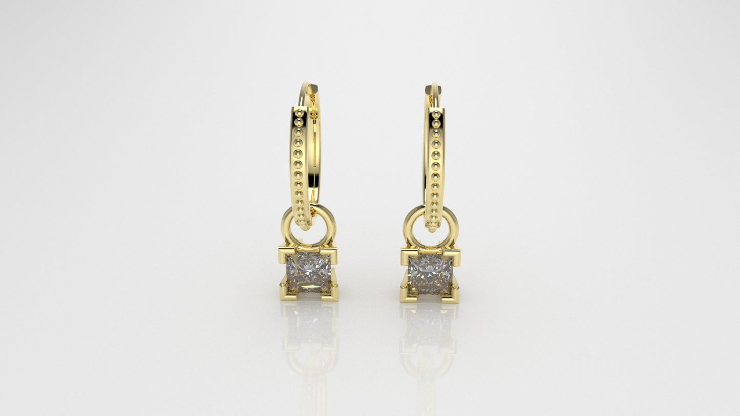 14k Earrings with 2 MOISSANITE 5.5mm VS1, "Filigree" "Cut Princess"