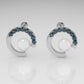 14k Push Back Earrings with 2 PEARL 6.5mm and 16 BLUE TOPAZ 2mm, "Cut Split"