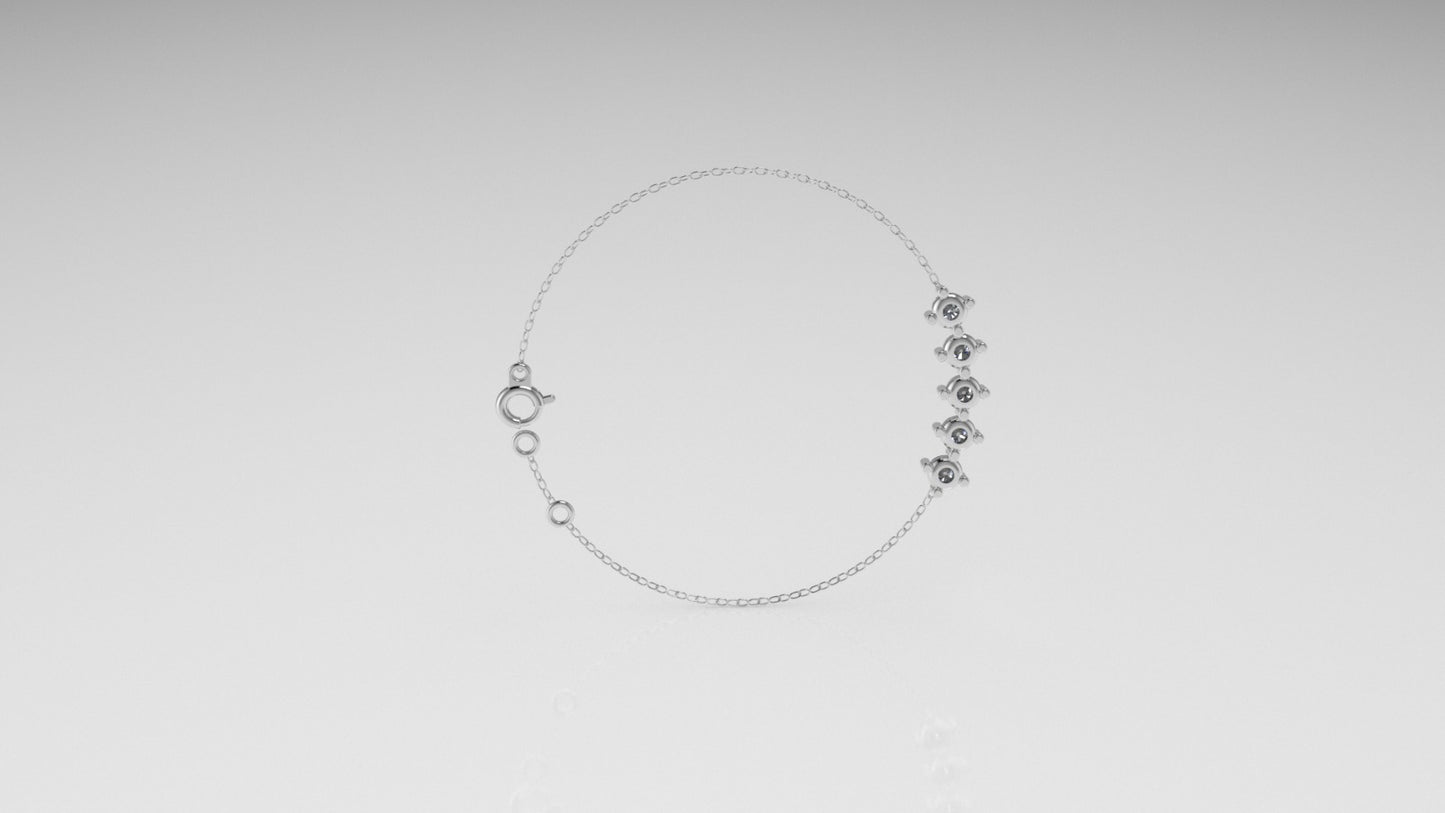 14k Bracelet with 5 MOISSANITE 3mm VS1, "Prongs"