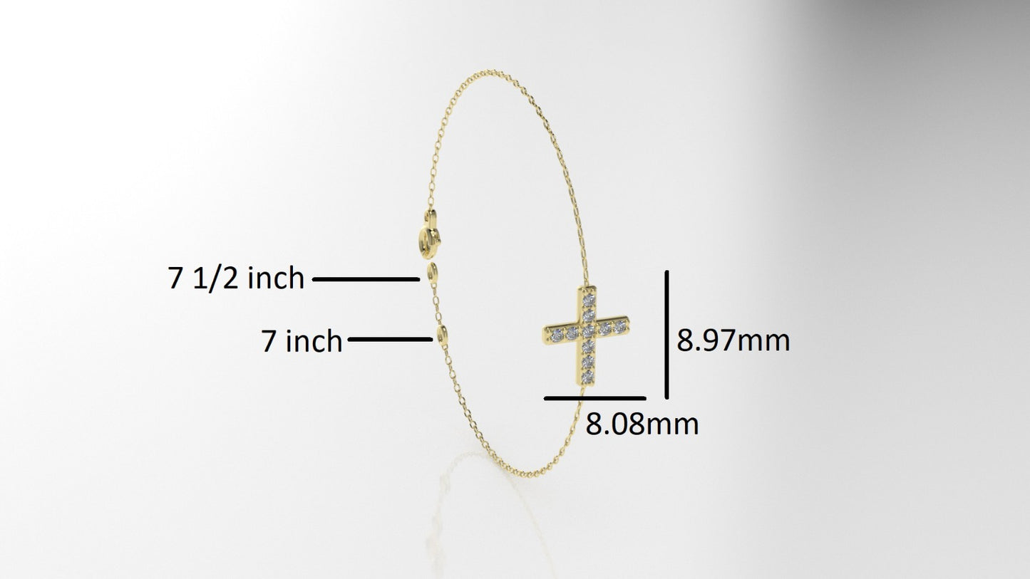 14k Bracelet with 10 MOISSANITE 1.2mm VS1 each, cross style