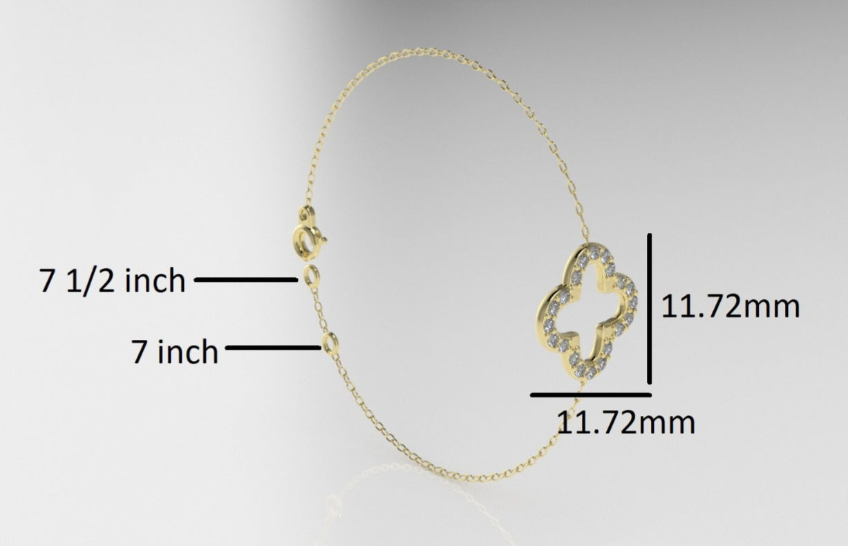 14k Bracelet with 20 MOISSANITE 1.2mm VS1 each, "Clover"