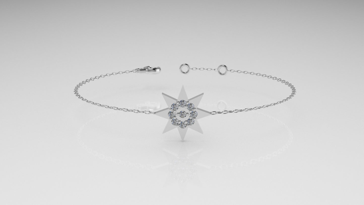 14k Bracelet with 9 MOISSANITE 1mm VS1 each, 8 point Star Style