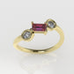 14K Yellow Gold Ring with MOISSANITE VS1 and TOURMALINE PINK, "stt prong" "stt bezel"