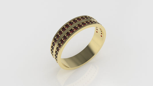 14K gold band Ring with 44 RUBY 1.3mm each, "stt prong" "cut chanel"