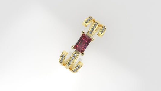 14K Ring with 1 TOURMALINE PINK and 26 MOISSANITE, stt prong, cut split