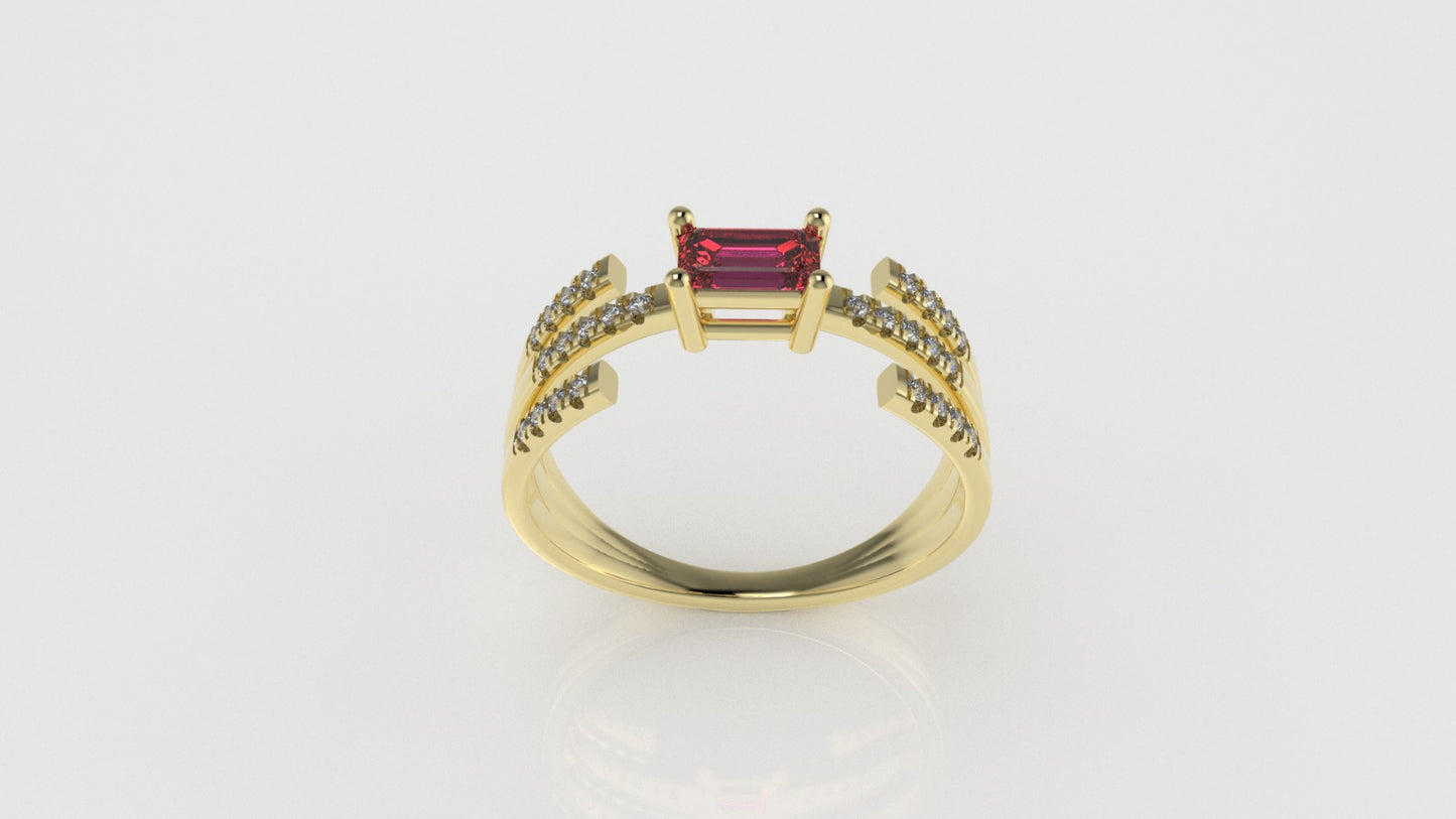 14K Ring with 1 TOURMALINE PINK and 26 MOISSANITE, stt prong, cut split
