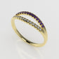 14K yellow gold band Ring with 13 MOISSANITE 1mm VS1 each and 13 AMETHYST 1mm each, "cut split"