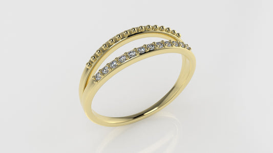 14K yellow gold Ring with 12 MOISSANITE 1.2mm each, stt prong, "Miligrane"