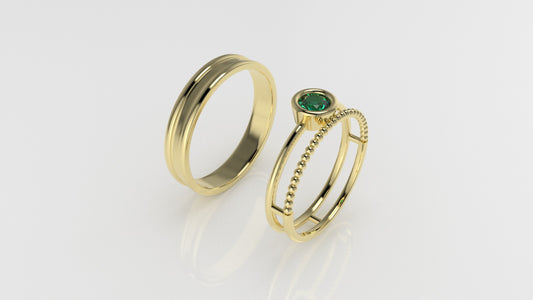 14K Engagement band Rings with 1 EMERALD 4mm, setting bezel, for men and women