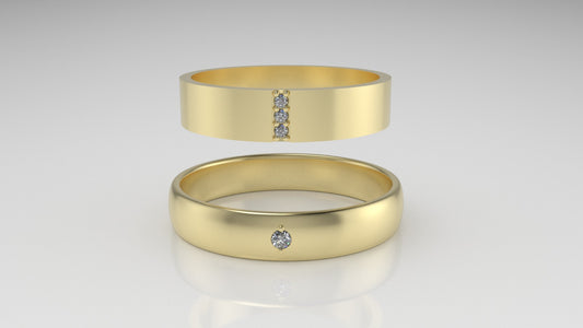 14K WEDDING Rings with 4 MOISSANITE VS1, "setting bezel and prong" "cut chanel"