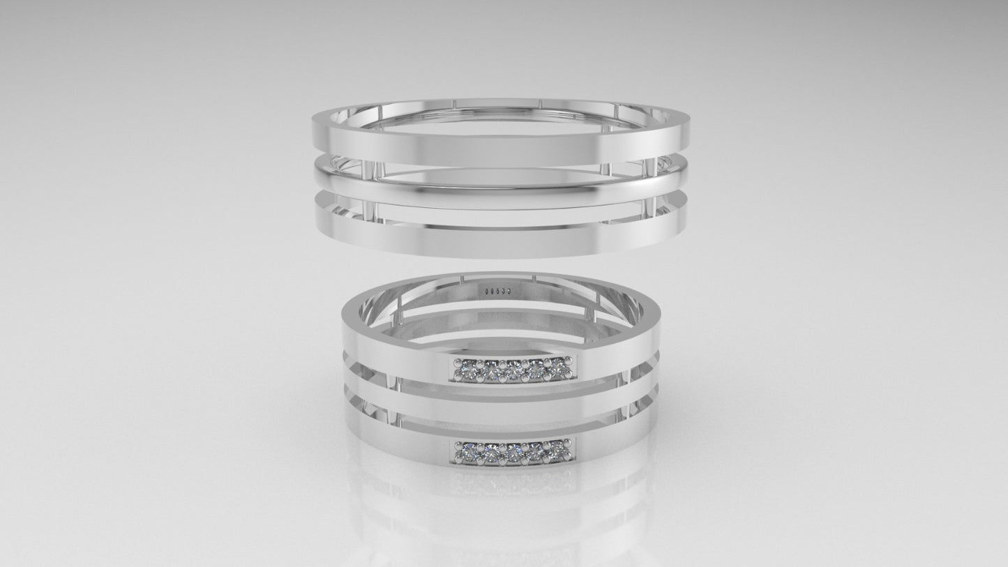 14K Engagement Band Rings with 10 MOISSANITE 1mm VS1 each, cut chanel, setting prongs, for men and women