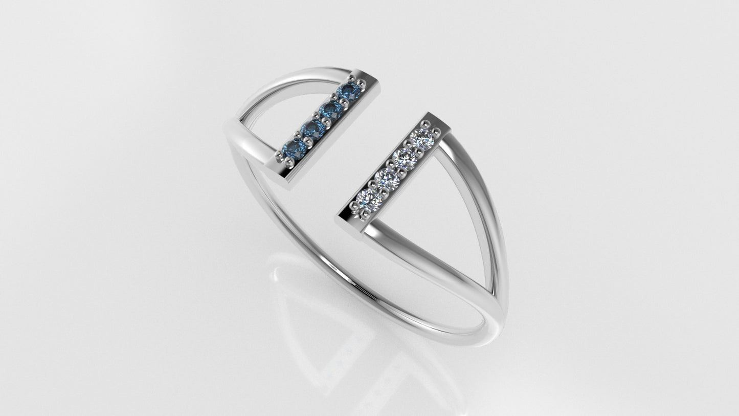 Gold Ring with 4 MOISSANITE VS1 and 4 BLUE TOPAZ, band