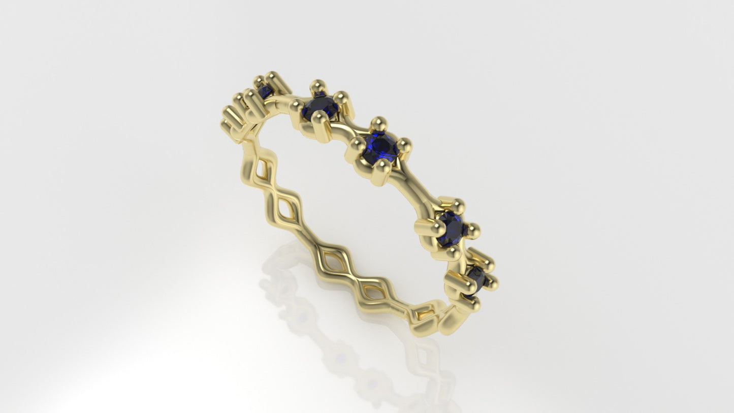 14K yellow gold Ring with 6 BLUE SAPPHIRE 2.00mm, setting prong, stone round