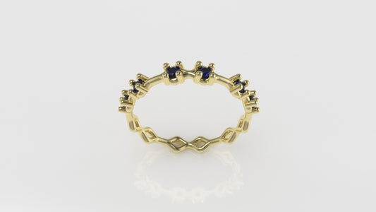 14K yellow gold Ring with 6 BLUE SAPPHIRE 2.00mm, setting prong, stone round