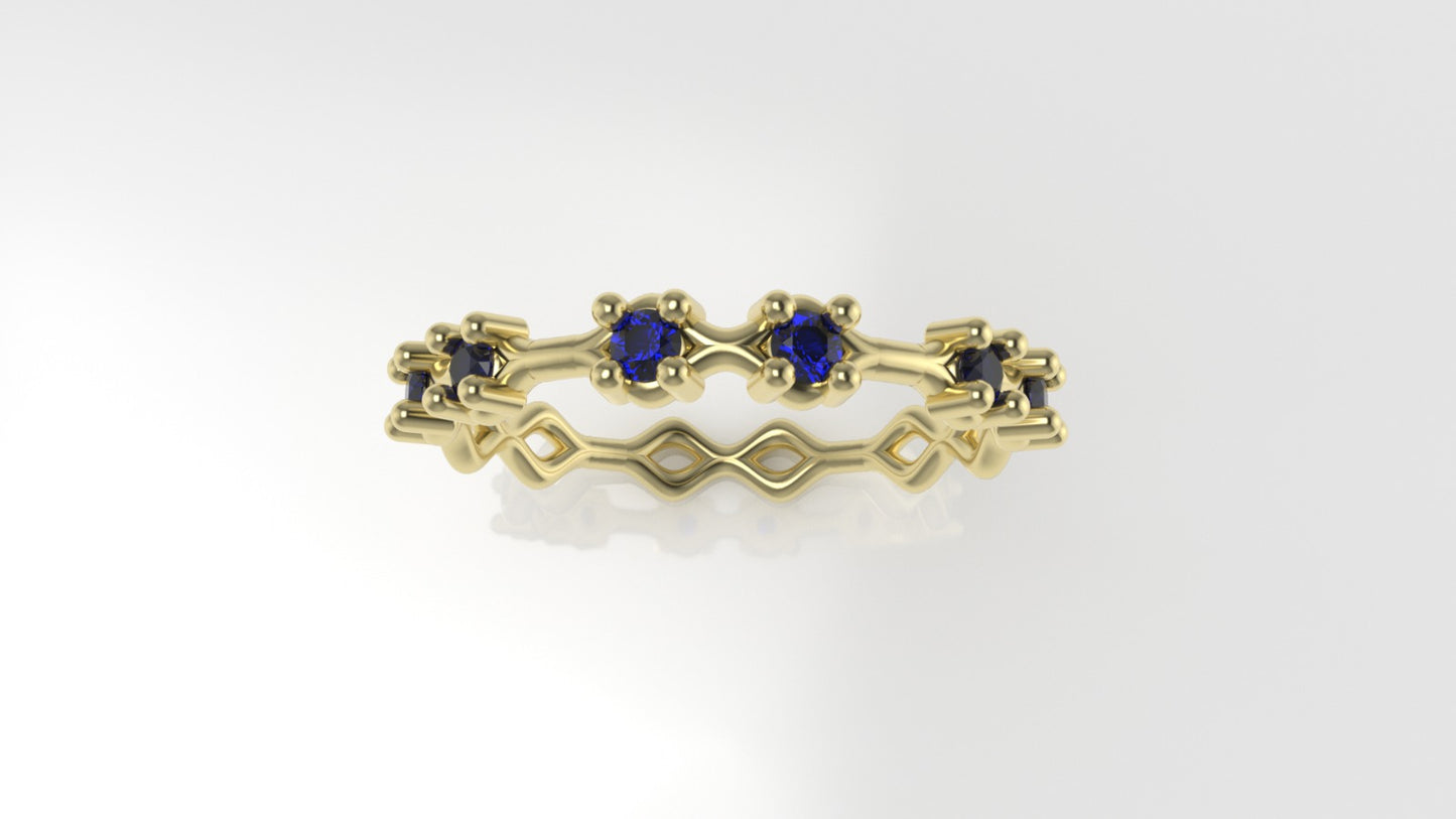 14K yellow gold Ring with 6 BLUE SAPPHIRE 2.00mm, setting prong, stone round