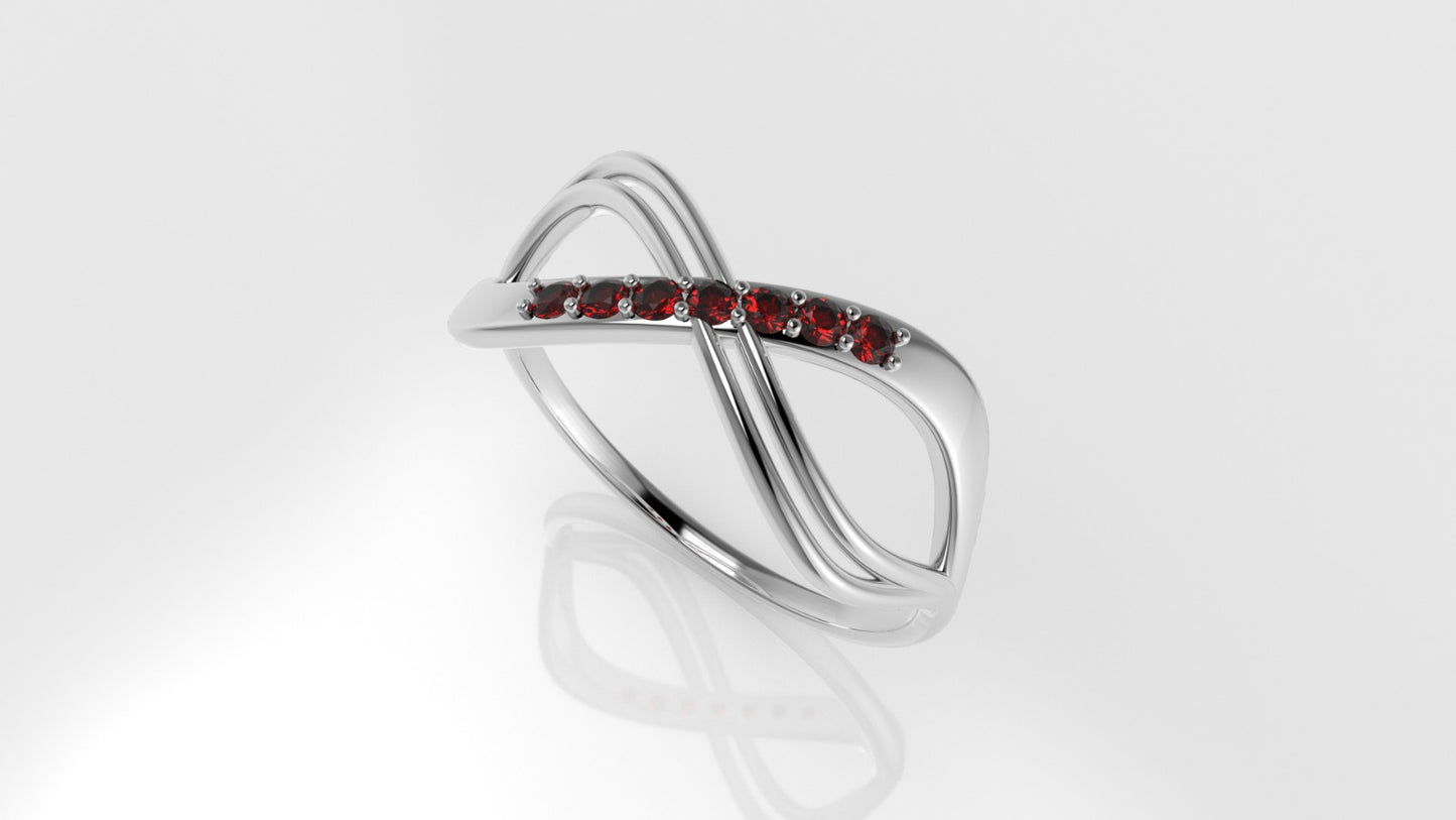 14K Ring with 7 RUBY 1.5mm, infinity style