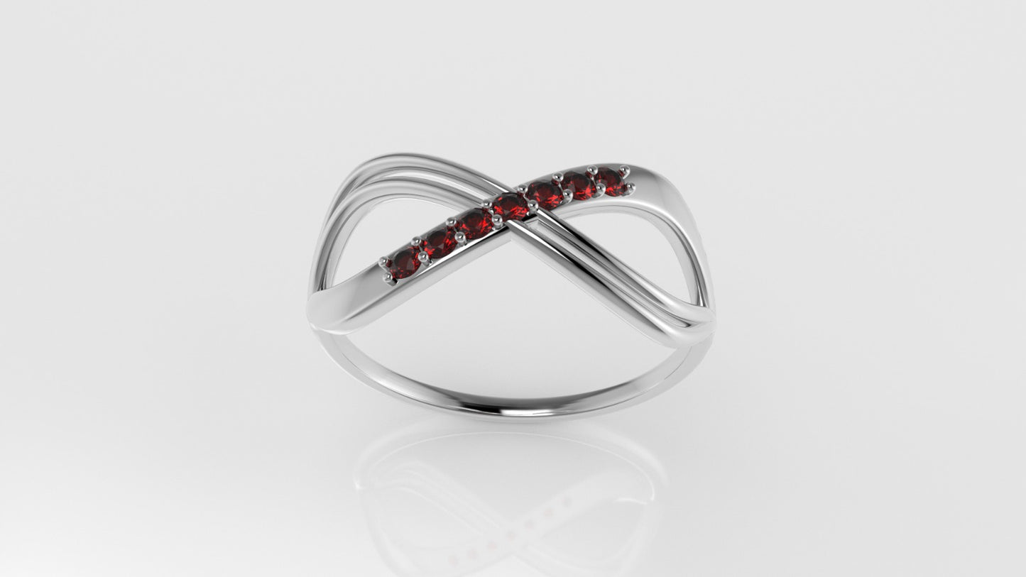 14K Ring with 7 RUBY 1.5mm, infinity style