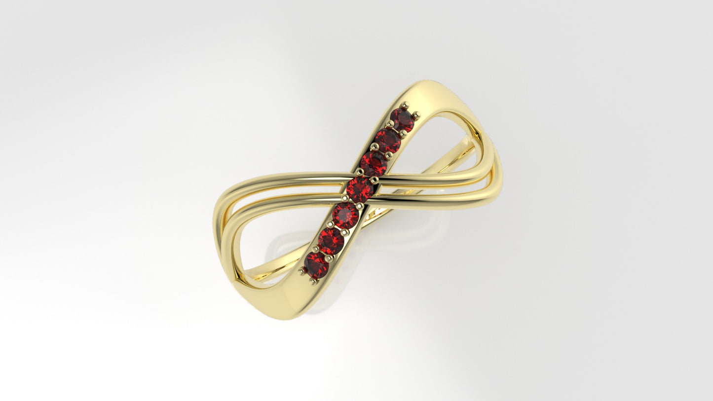 14K Ring with 7 RUBY 1.5mm, infinity style