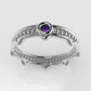 14K solitaire Ring with 1 AMETHYST 2.00mm, band with point, miligrane, stt bezel