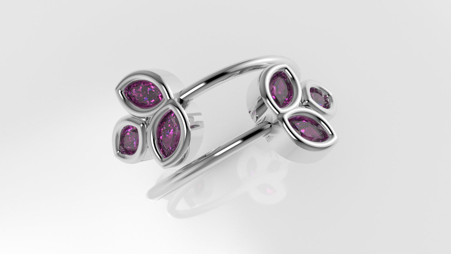 14K Ring with 6 MARQUISE STONE, color TOURMALINE PINK, "stt bezel", "6 petals"