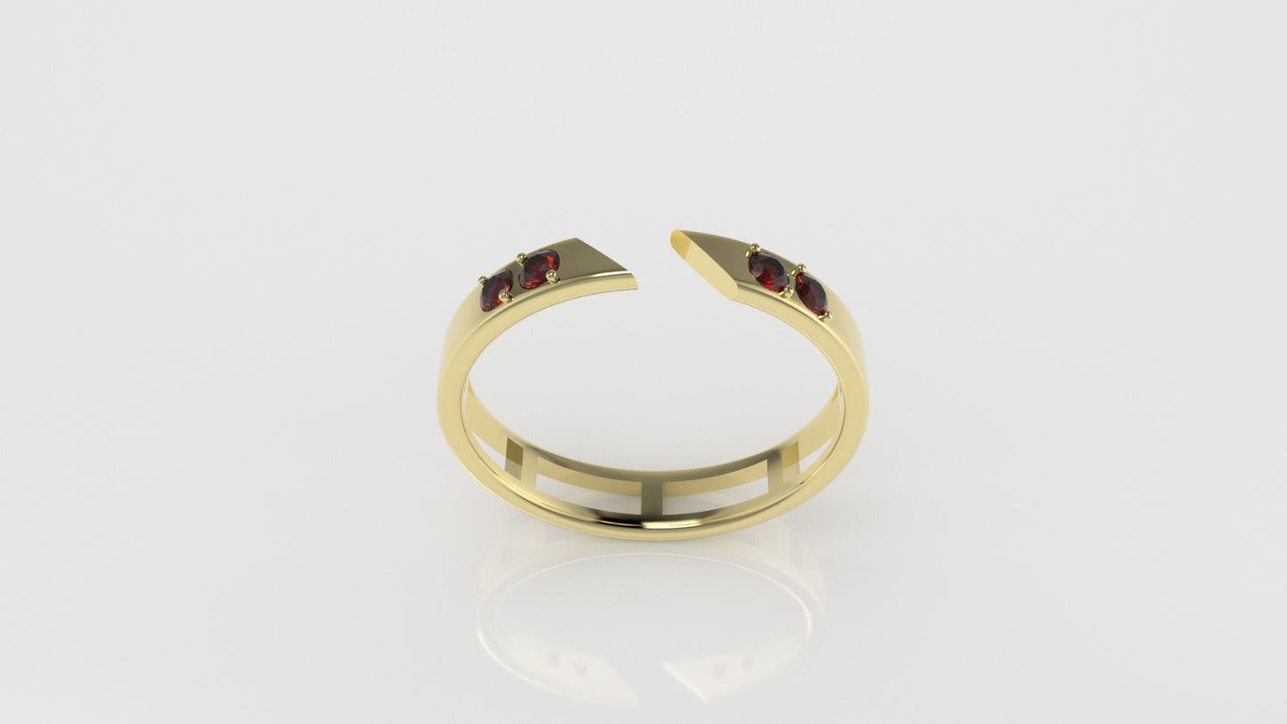 14K Engagement band Ring with 2 RUBY 4mm, stt 2 prong