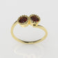 14K band Ring with 2 RUBY 4mm, stt bezel with Filigree
