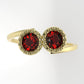 14K band Ring with 2 RUBY 4mm, stt bezel with Filigree