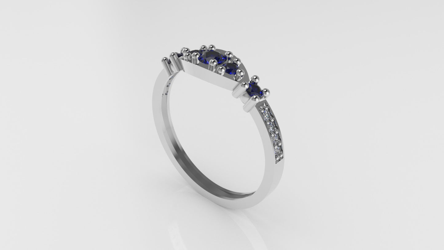 14K Engagement Ring with 8 DIAMONDS, 5 SAPPHIRE, "Cut chanel"