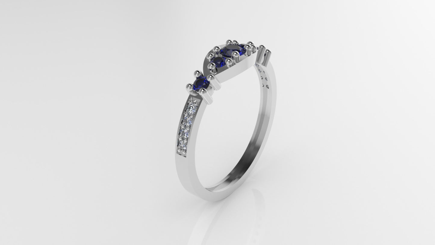 14K Engagement Ring with 8 DIAMONDS, 5 SAPPHIRE, "Cut chanel"