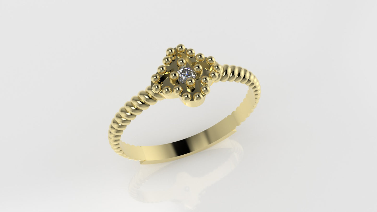 14K Ring with 1 DIAMOND 2mm VS1, "CLOVER with FILIGREE"