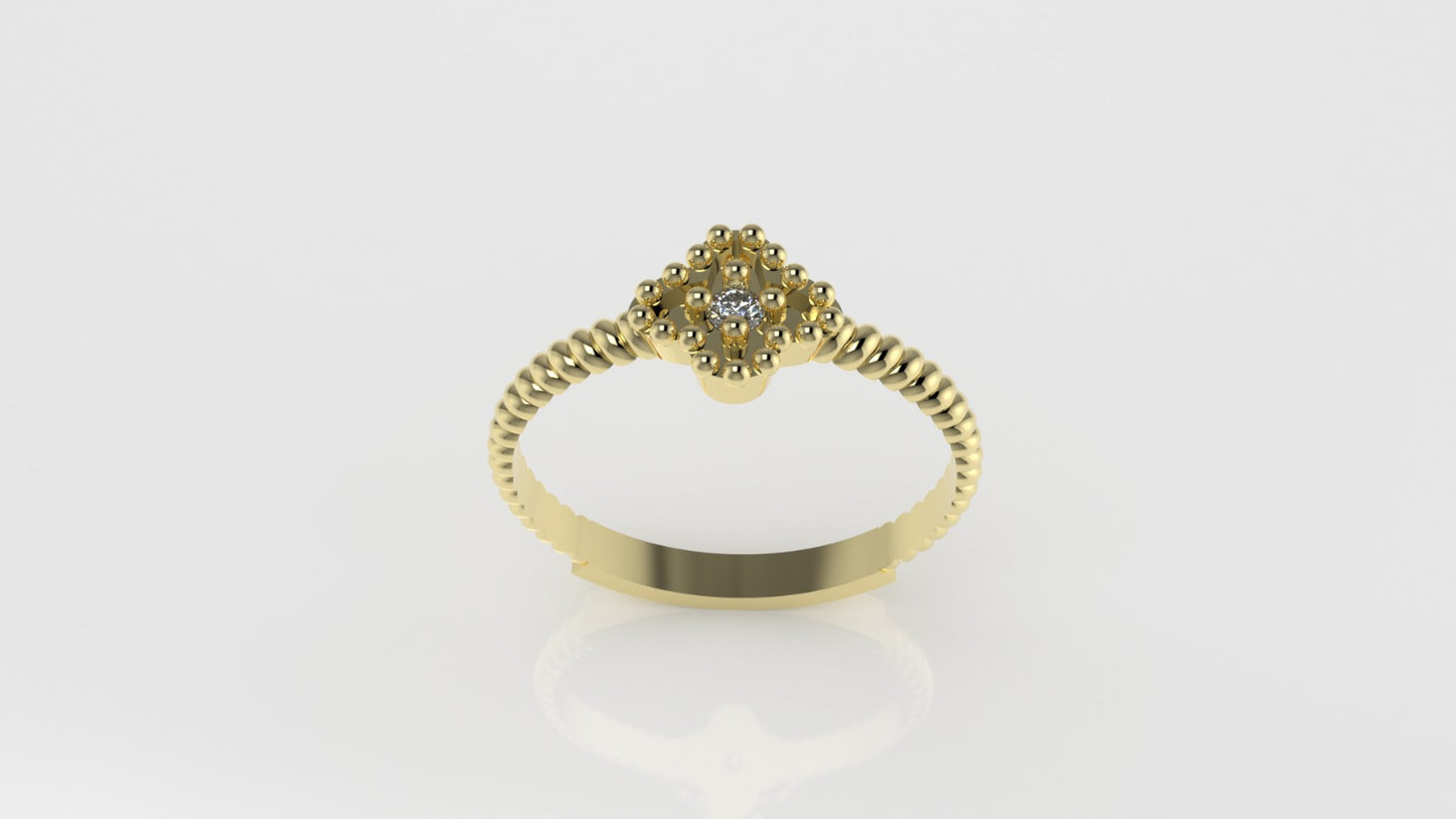 14K Ring with 1 DIAMOND 2mm VS1, "CLOVER with FILIGREE"