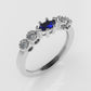 14K Gold Band Ring with 4 DIAMOND 1.3mm VS1 and 1 MARQUISE SAPPHIRE, "stt bezel and prong" "Filigree"