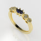 14K Gold Band Ring with 4 DIAMOND 1.3mm VS1 and 1 MARQUISE SAPPHIRE, "stt bezel and prong" "Filigree"