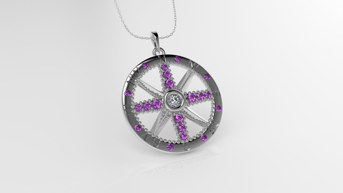 14K Pendant with 1 DIAMOND VS1 and 20 AMETHYST, Only Pendant