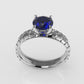 14K Solitaire Engagement Ring with 1 SAPPHIRE and 4 MOISSANITE VS1, "Rim Shape with stt prong"