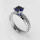 14K Solitaire Engagement Ring with 1 SAPPHIRE and 4 MOISSANITE VS1, "Rim Shape with stt prong"
