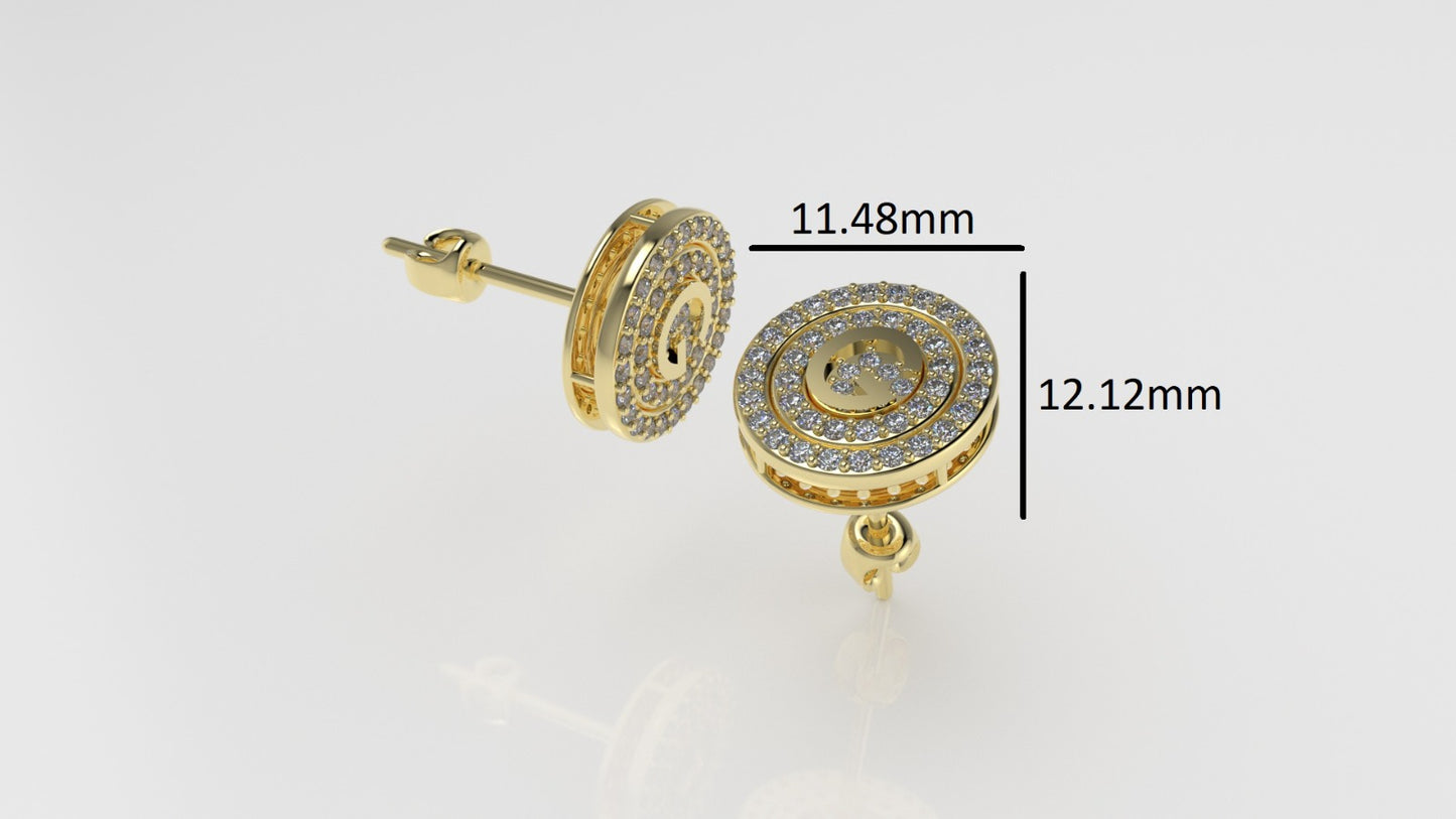 Yellow Gold Earrings with 90 DIAMONDS VS1, "Stt: Prongs" "double circles" "letter G"