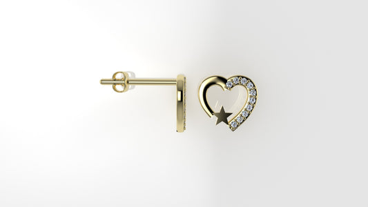 Push Back Gold Earrings with 20 DIAMONDS VS1, "Hearts and Stars" "Stt: Prongs"