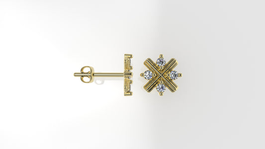 14K Yellow Gold Earrings with 8 DIAMONDS VS1, "Stt: Prongs" "letter X"