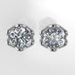 Gold Earrings with 2 MOISSANITE 6.5mm VS1 each , "Flower Style" "Stt Prong"