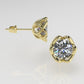 Gold Earrings with 2 MOISSANITE 6.5mm VS1 each , "Flower Style" "Stt Prong"