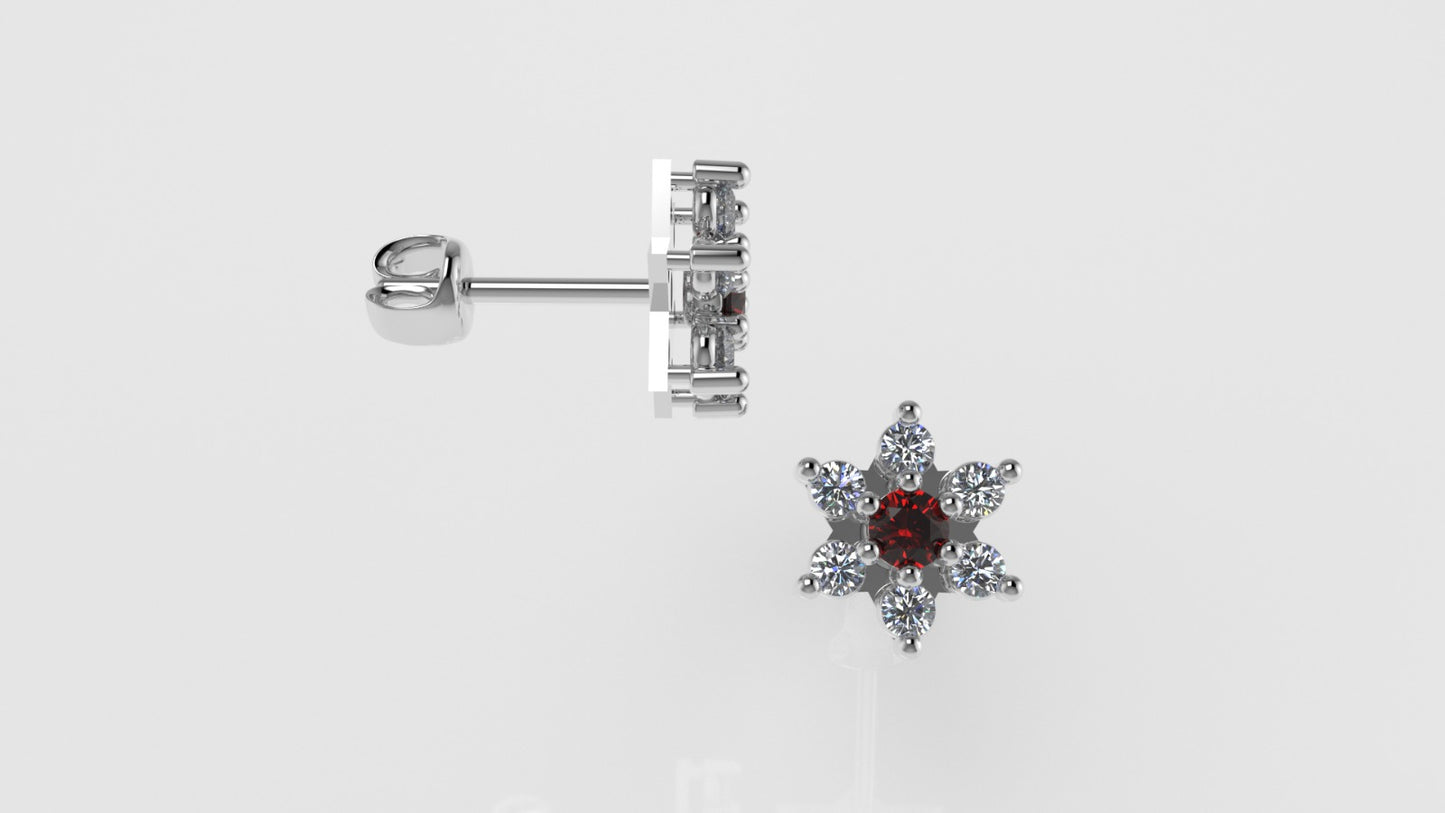 14k Push Back Earrings with 12  DIAMONDS 2mm VS1 each and 2 RUBY 3mm each, " Stt: Prongs"