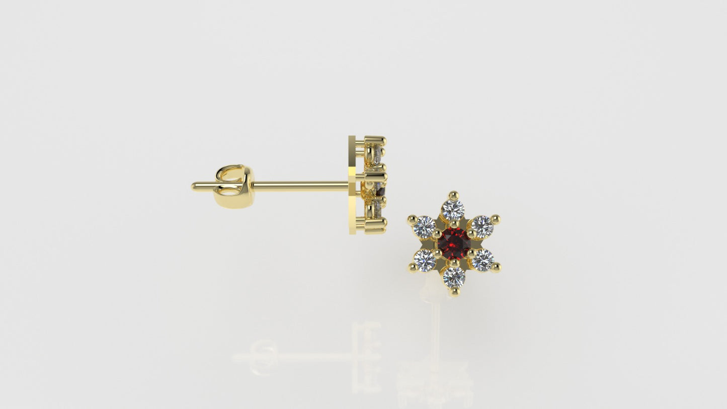 14k Push Back Earrings with 12  DIAMONDS 2mm VS1 each and 2 RUBY 3mm each, " Stt: Prongs"