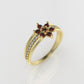 14K yellow gold band Ring with 7 RUBY and 18 DIAMONDS VS1, "FLOWER STYLE", "Cut Split"