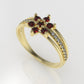14K yellow gold band Ring with 7 RUBY and 18 DIAMONDS VS1, "FLOWER STYLE", "Cut Split"