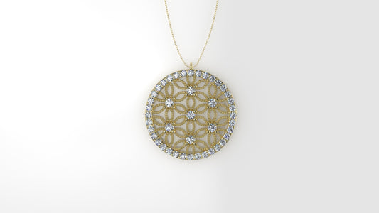 14K Yellow Gold Pendant with 43 Diamond VS1, Only Pendant, "Mandala Shape" "circle and stars"