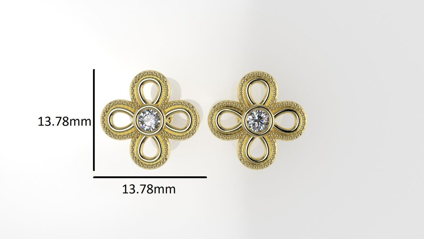 14k Earrings with 2 DIAMONDS 3.00mm VS1 each, "Stt: Bezel" "FILIGREE"