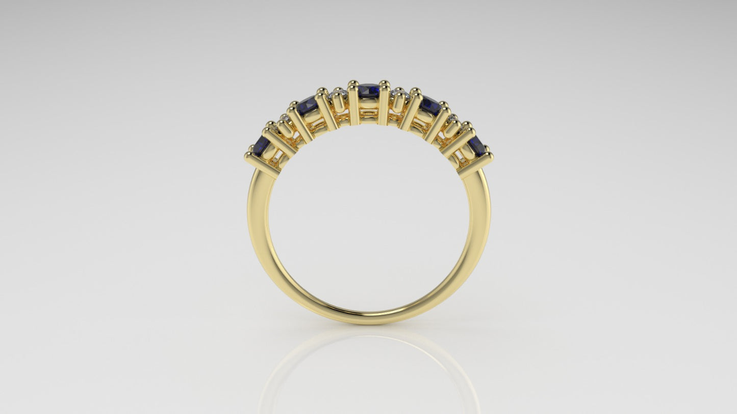 14K Ring with 5 SAPPHIRE and 4 DIAMONDS VS1, Setting Prong